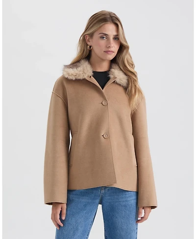 Ellen Tracy Women's Short Faux Wool Jacket with Detachable Faux Fur Collar