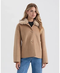 Ellen Tracy Women's Short Faux Wool Jacket with Detachable Faux Fur Collar