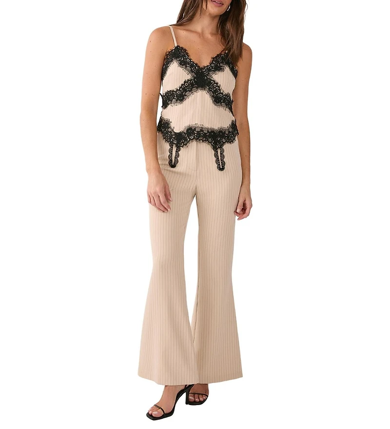 Nasty Gal Women's Pinstripe Lace Trim Tailored Strappy Top