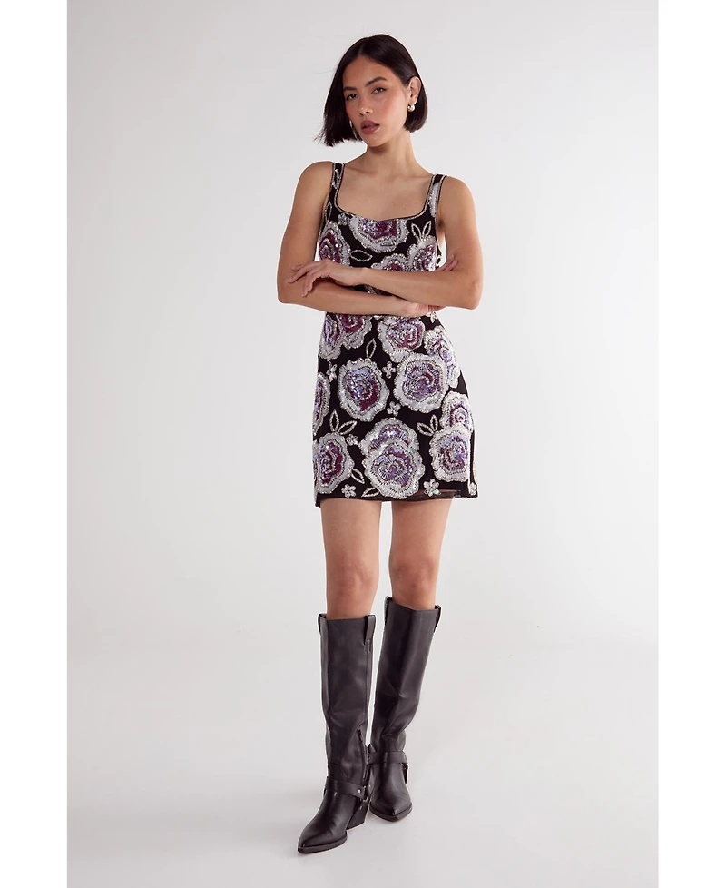 Nasty Gal Women's Beaded Flower Sequin Mini Dress