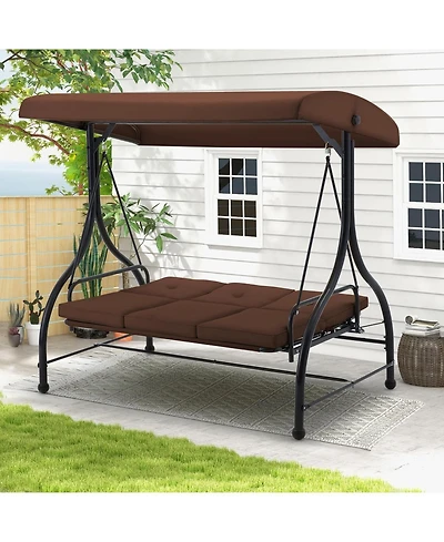 Aecojoy 3 Seats Porch Swing Chair with Adjustable Backrest & Canopy