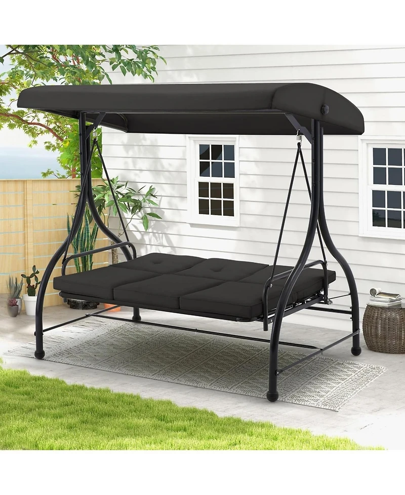 Aecojoy 3 Seats Porch Swing Chair with Adjustable Backrest & Canopy