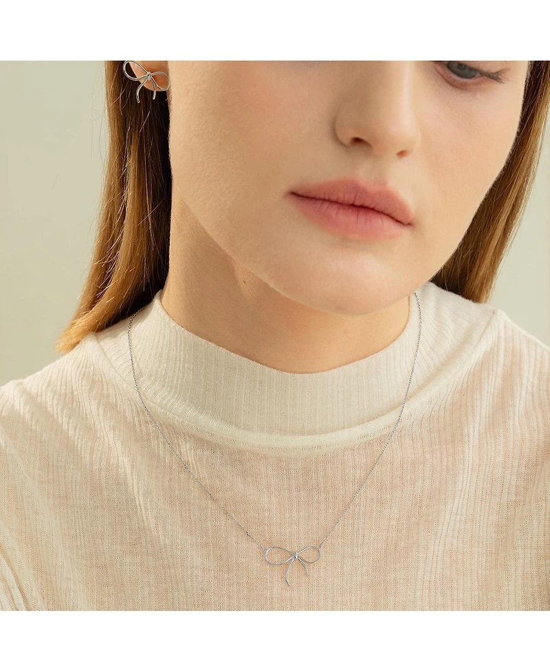 Sterling Silver 18k Gold Plated Colette Chic Bow Necklace & Stud Earrings Set