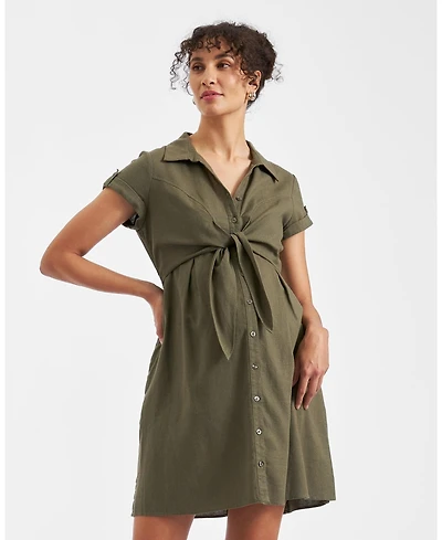 Ripe Maternity Maternity Colette Olive Tie Up Linen Dress Stylish and Comfortable Summer Wear