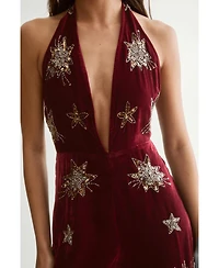 Nasty Gal Women's Star Embellished Velvet Halter Jumpsuit