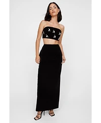 Nasty Gal Women's Velvet High Waist Side Split Maxi Skirt