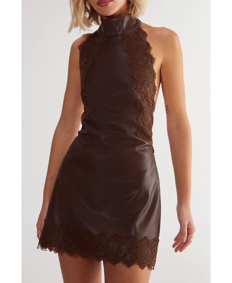 Nasty Gal Women's Faux Leather Tie Back Halter Dress