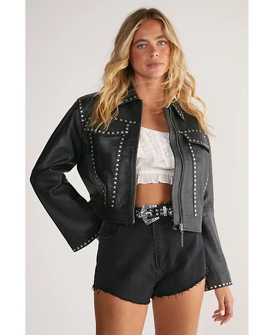 Nasty Gal Women's Leather Studded Cropped Jacket
