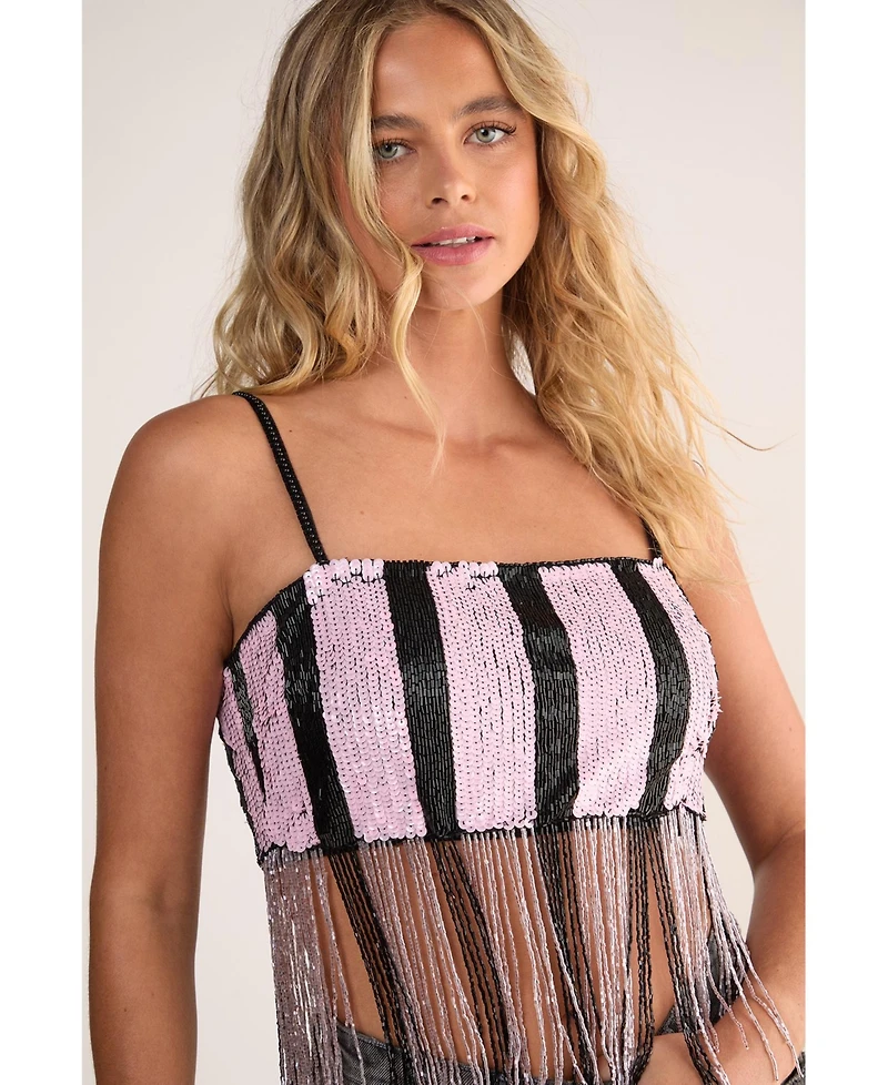 Nasty Gal Women's Stripe Sequin Tassel Crop Top