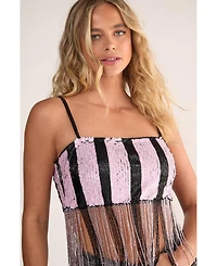 Nasty Gal Women's Stripe Sequin Tassel Crop Top