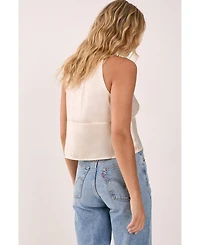 Nasty Gal Women's Satin Embroidered Lace Button Front Vest