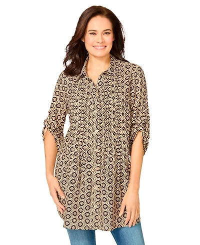 Woman Within Women's Plus Rayon 7-Day Pintucked Tunic Blouse