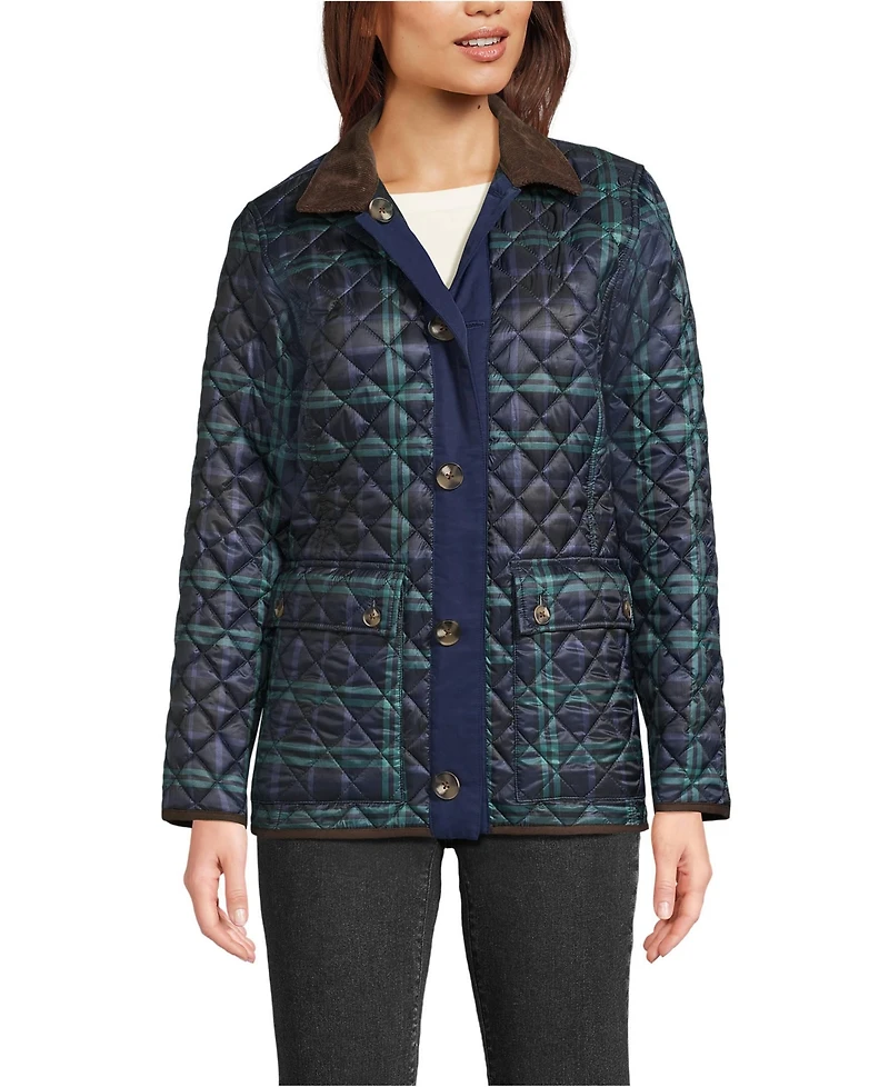 Lands' End Women's Print Reversible Barn Quilted Insulated Jacket