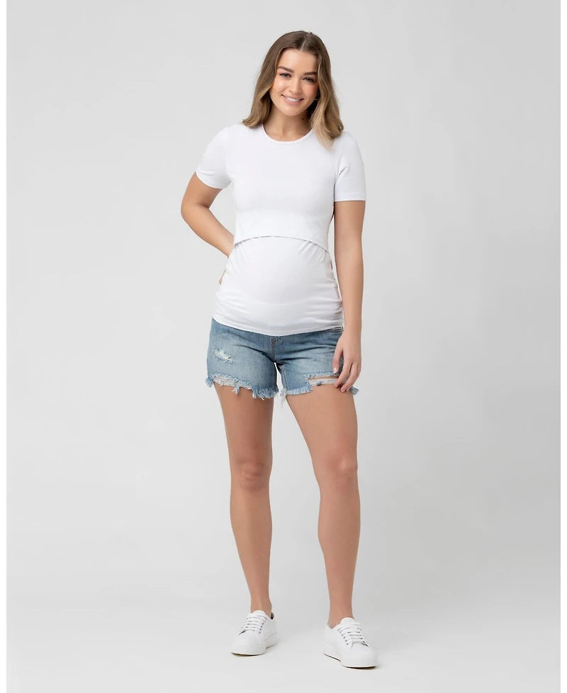 Ripe Maternity Pale Blue Distressed Denim Shorts for Maternity
