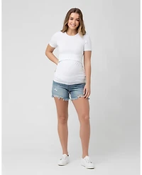 Ripe Maternity Pale Blue Distressed Denim Shorts for Maternity