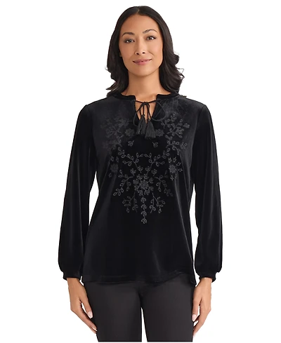 Jones New York Women's Embroidered Long Sleeve Top