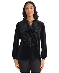 Jones New York Women's Embroidered Long Sleeve Top