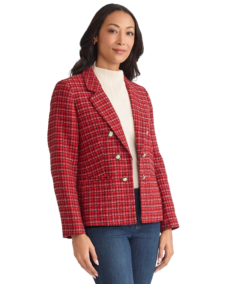 Jones New York Women's Plaid Double Breasted Jacket