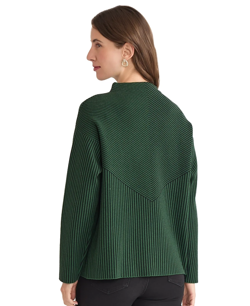 Jones New York Women's Striped Funnel Mock Neck Sweater