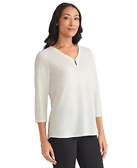 Jones New York Women's Leopard Dew Drop V-Neck Top