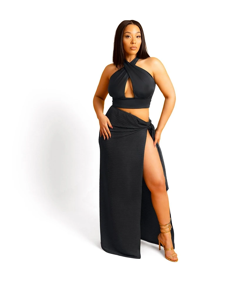 Rebdolls Plus Cross Over Crop Top - Black