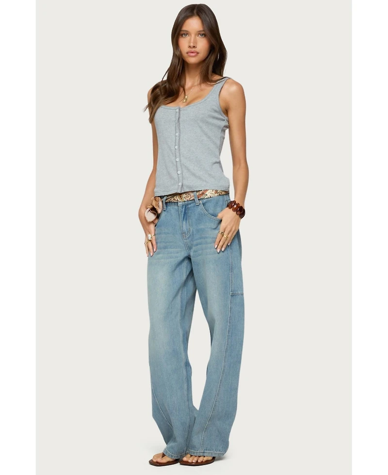 Edikted Womens Gwenne Pointelle Button Up Tank Top