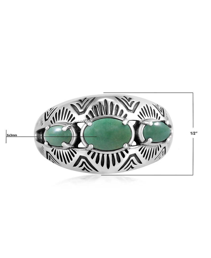 American West Jewelry Sterling Silver Green Turquoise 3-Stone Oval Band Ring
