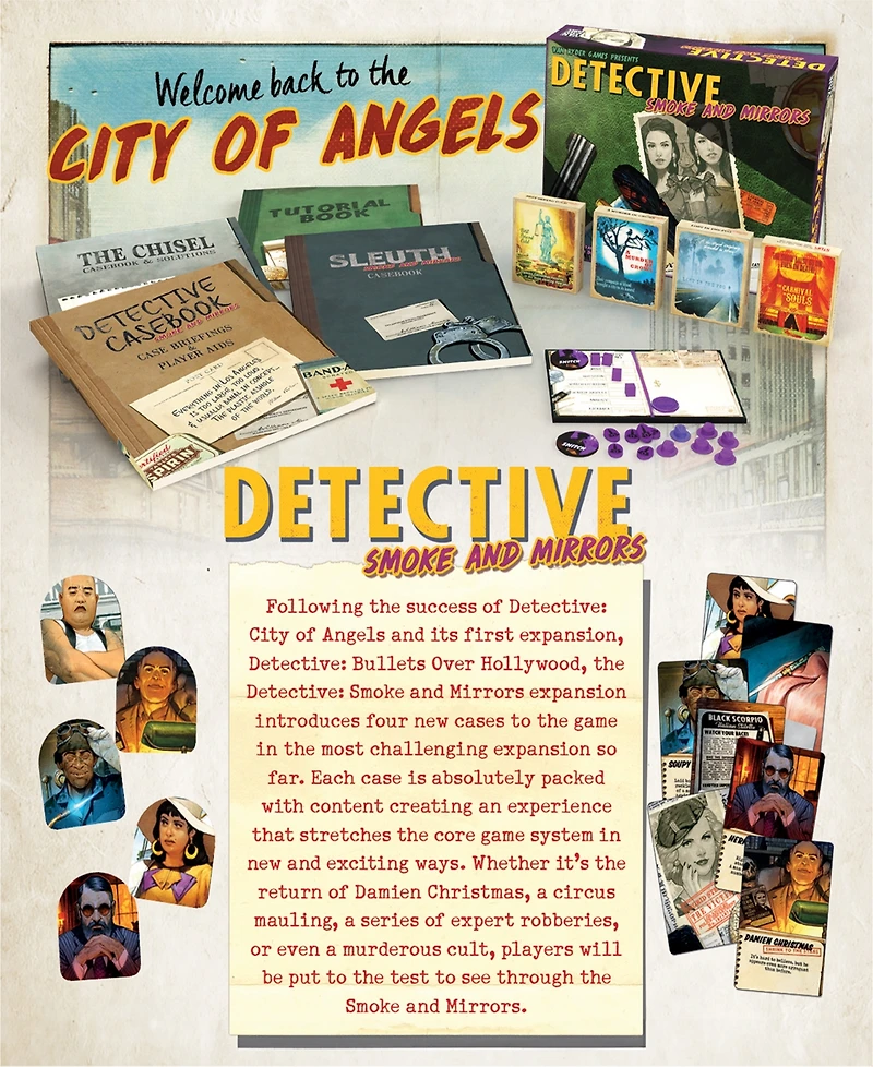 Van Ryder Games Detective City Of Angels Smoke and Mirrors Expansion Board Game