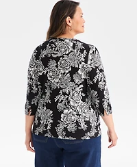 Style & Co Plus Printed Knit 3/4-Sleeve Top