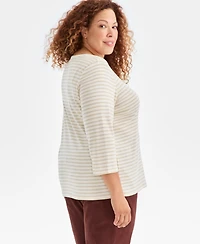 Style & Co Plus Printed 3/4-Sleeve Top, Macy's Exclusive