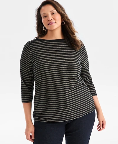 Style & Co Plus Size Printed 3/4-Sleeve Top, Macy's Exclusive