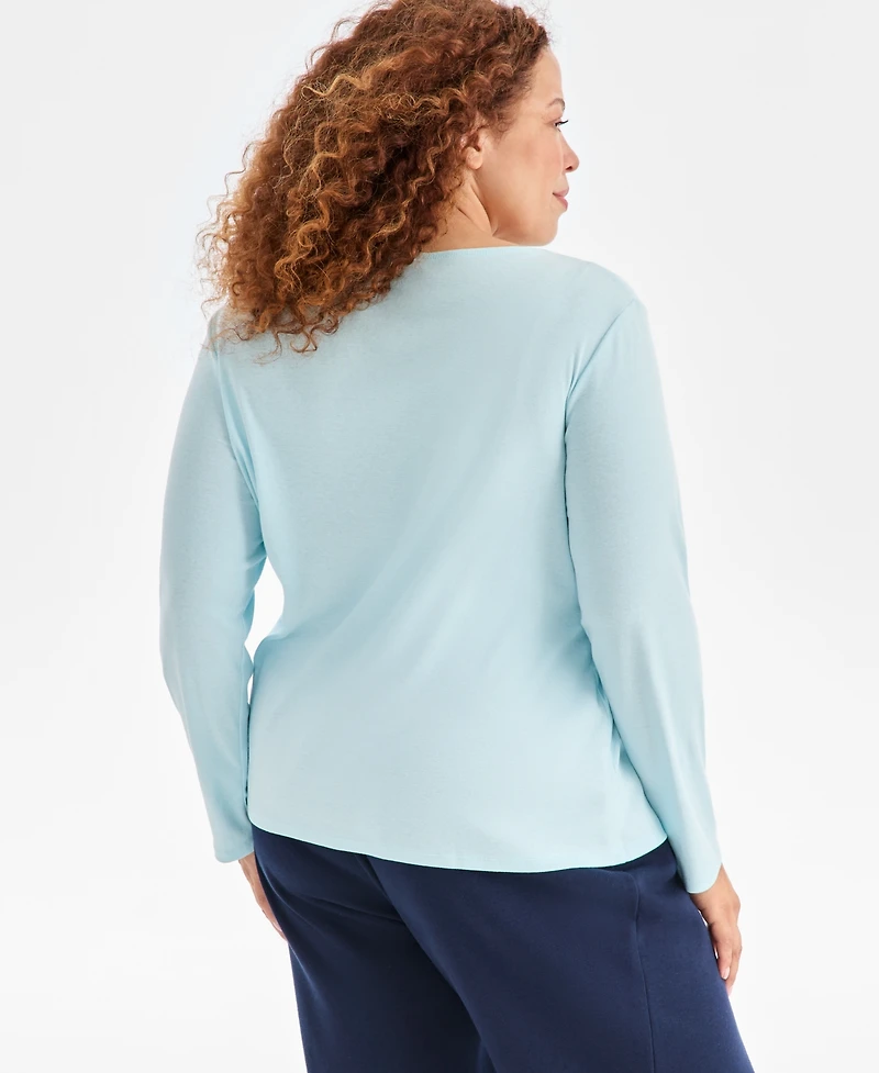 Style & Co Plus Scoop-Neck Long-Sleeve Top, Exclusively for Macy's