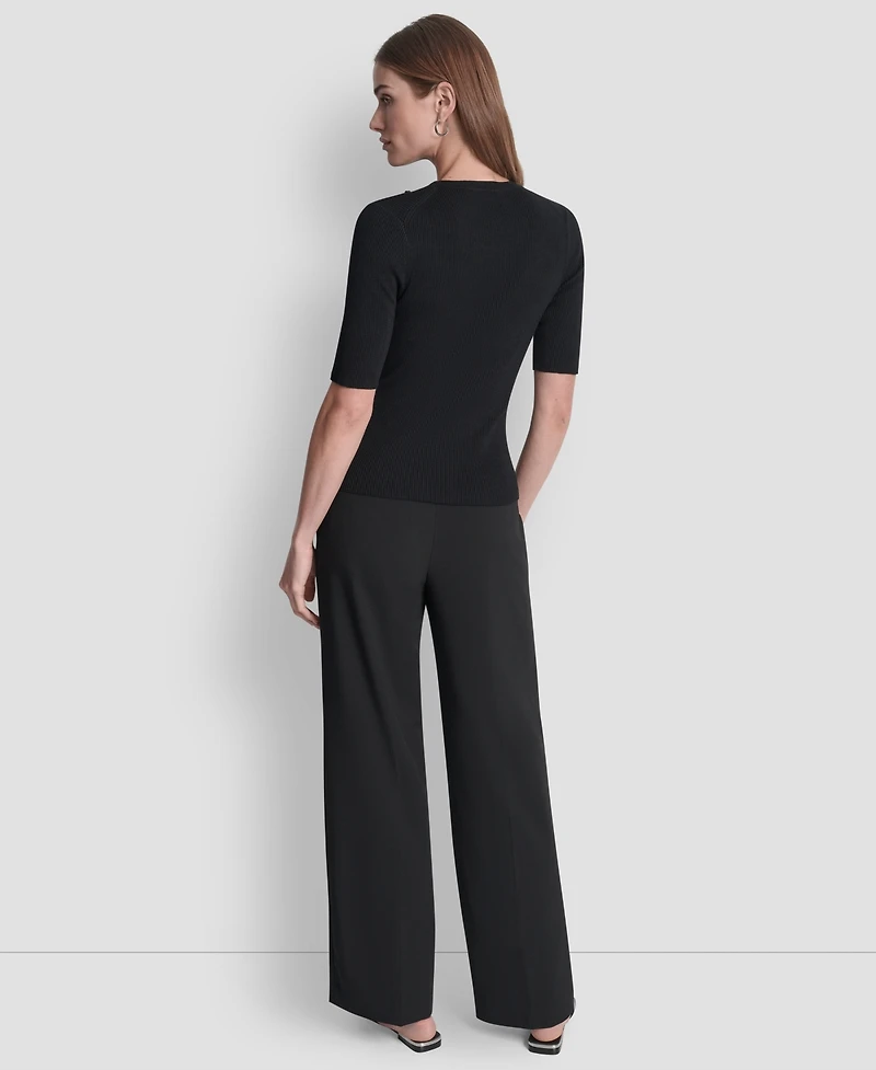Dkny Women's Button Detail Short Sleeve Sweater