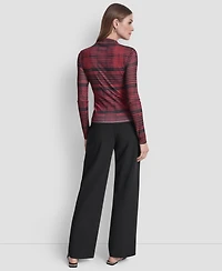 Dkny Women's Long Sleeve Fitted Funnel Neck Tissue Mesh Top