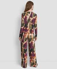 Dkny Women's Plisse Printed Long Sleeves Top