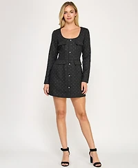 Crystal Doll Juniors' Long Sleeve Jewel Neck Dress