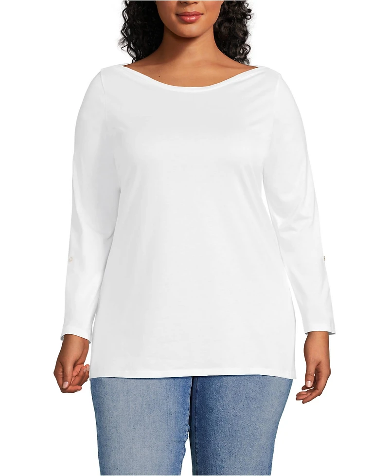 Lands' End Women's Plus Supima Cotton Adjustable 3/4 Sleeve Boatneck Tunic