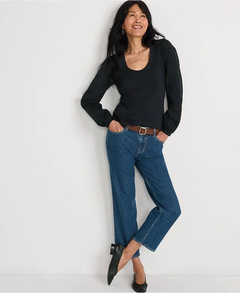 Lands' End Women's Supima Interlock Scoop Neck Blouson Sleeve Top