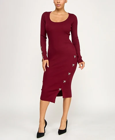 Rosie Harlow Women's Bow Rhinestone Long Sleeve Sweater Dress