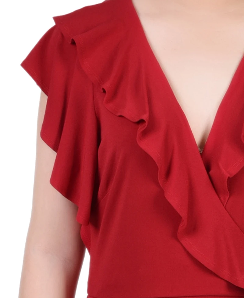 Women's Short Flutter Sleeve Ruffle Neck Dress
