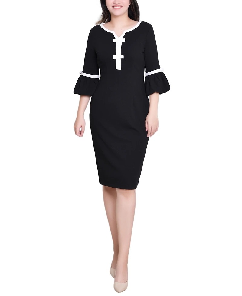 Ny Collection Women's 3/4 Sleeve Contrast Detail Dress