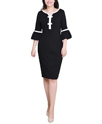 Ny Collection Women's 3/4 Sleeve Contrast Detail Dress