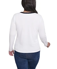 Ny Collection Women's Long Sleeve Contrast Detail Top