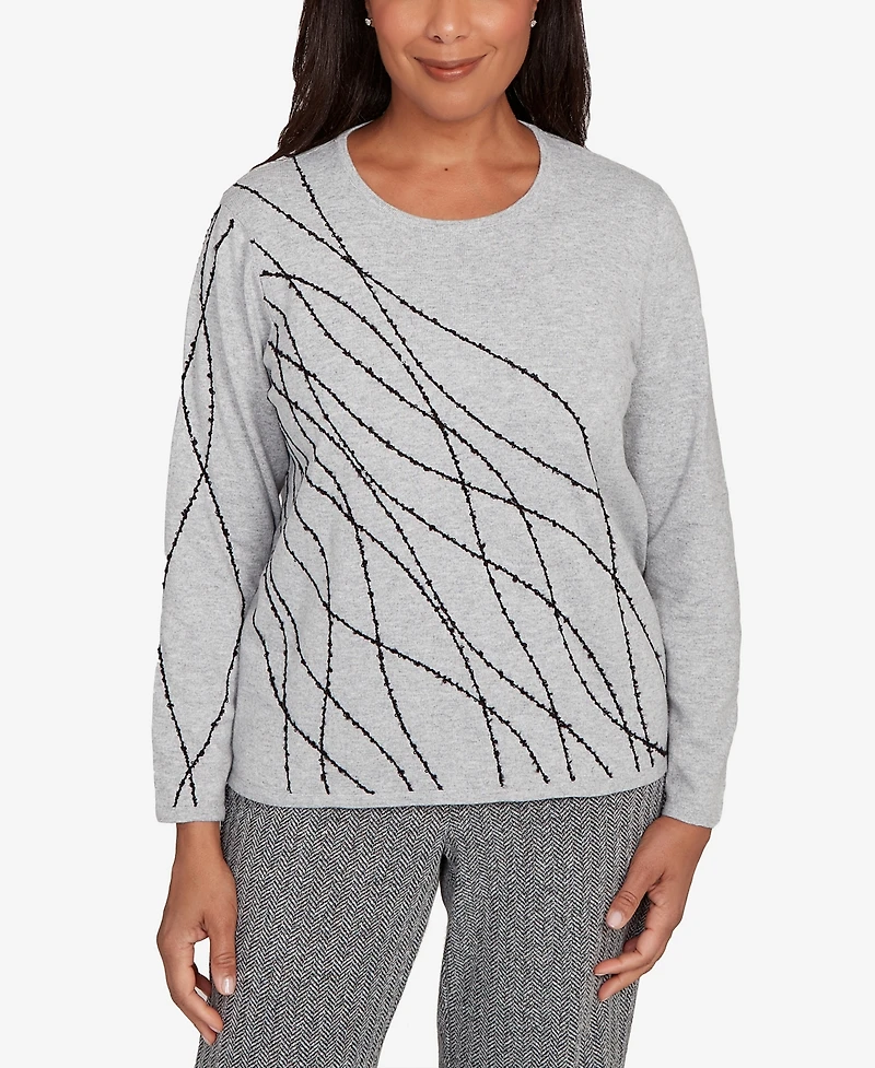 Alfred Dunner Jet Setter Abstract Cording Sweater