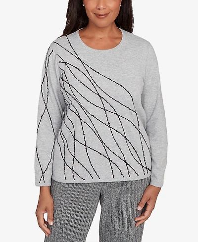 Alfred Dunner Jet Setter Abstract Cording Sweater