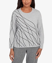 Alfred Dunner Jet Setter Abstract Cording Sweater