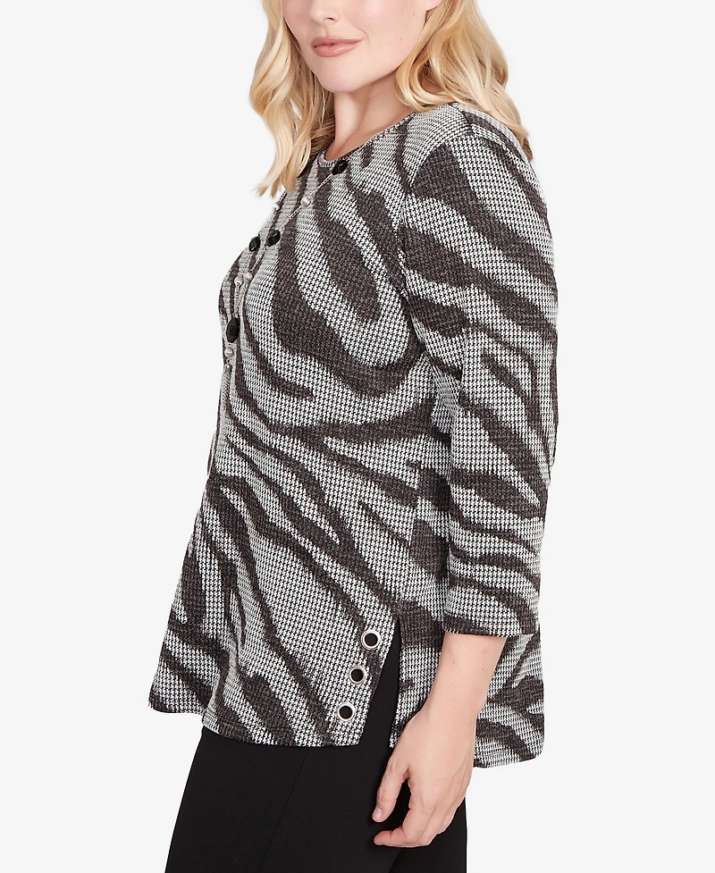 Alfred Dunner Jet Setter Animal Houndstooth Top With Necklace