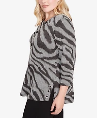 Alfred Dunner Jet Setter Animal Houndstooth Top With Necklace
