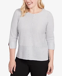Alfred Dunner Jet Setter Heat Set Embellished Solid Knit Top