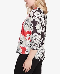Alfred Dunner Women's Jet Setter Dynamic Floral Vintage Watercolor Top